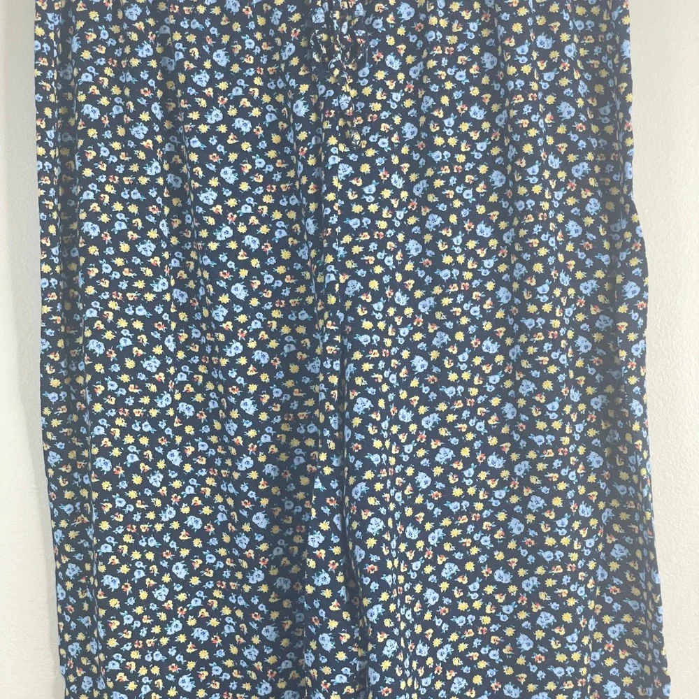 Boutique Wide Leg Pants Women Large Blue Ditsy Floral Casual Travel Lounge Comfy